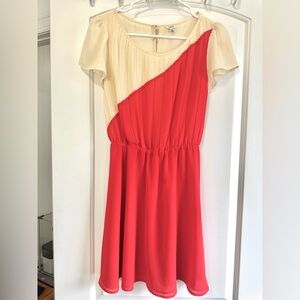 Stylish Red and Cream Colorblock Dress